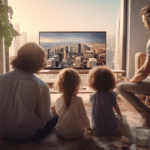 Familie kijkt in de woonkamer naar televisie