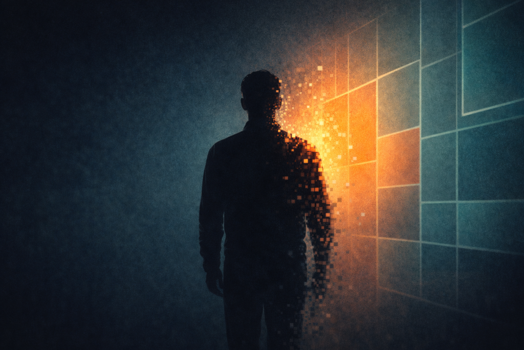 Visualisatie van een creatief persoon die onder druk staat door AI